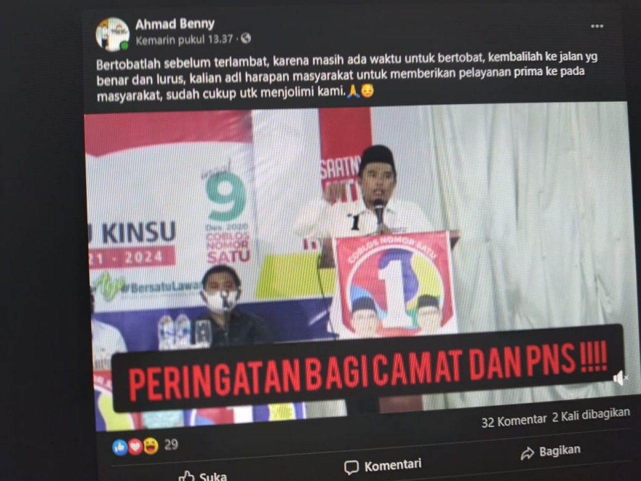 Mahyunadi Tuding Camat Berpihak : Segera Bertobat